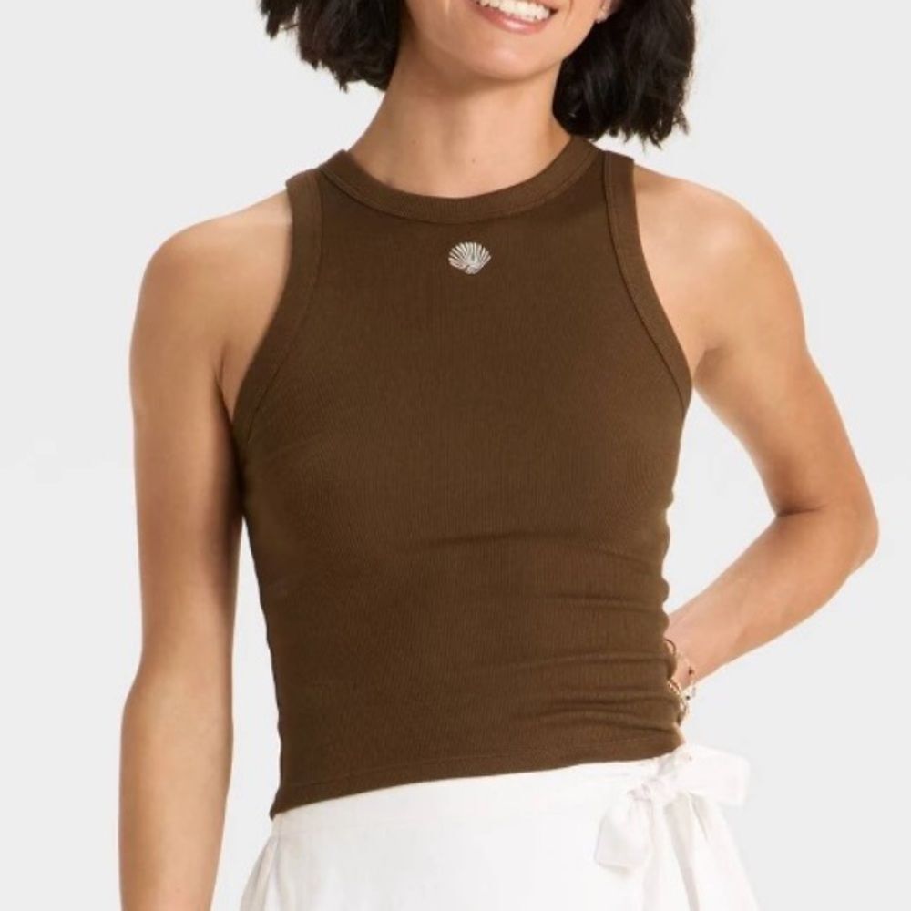 Seashell Medium Tank Ribbed Cocoa Brown - Picture 1 of 2